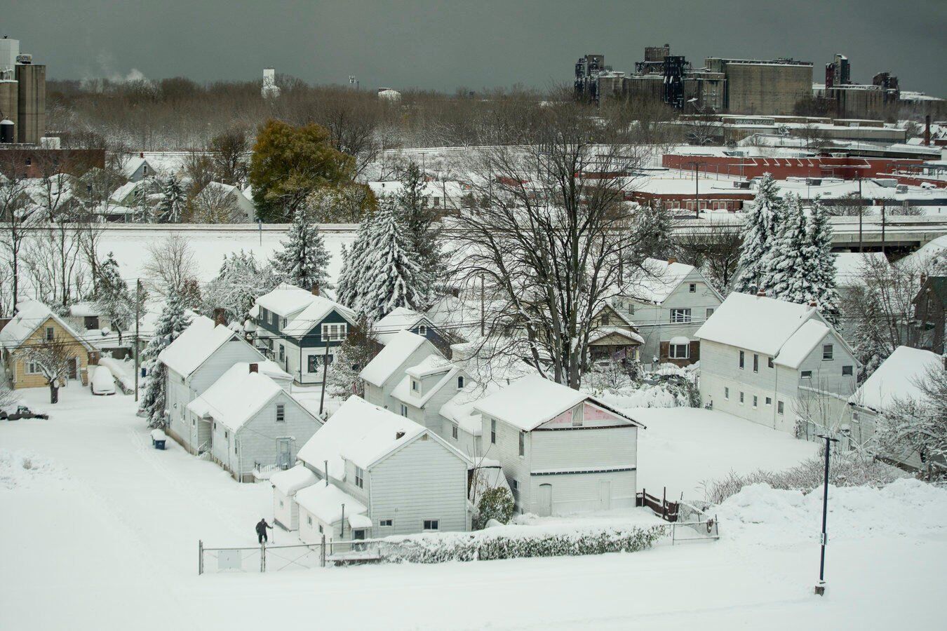 Alone in a snowy neighborhood